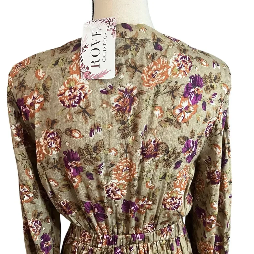 Sweet Lemon NEW Women's Olive Green Floral Maxi Dress Sz M Festival Romance